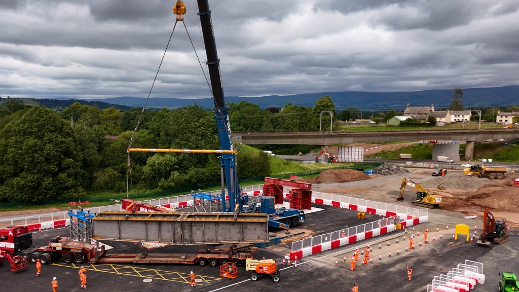 Huge steel beams arrive for railway bridge over M6